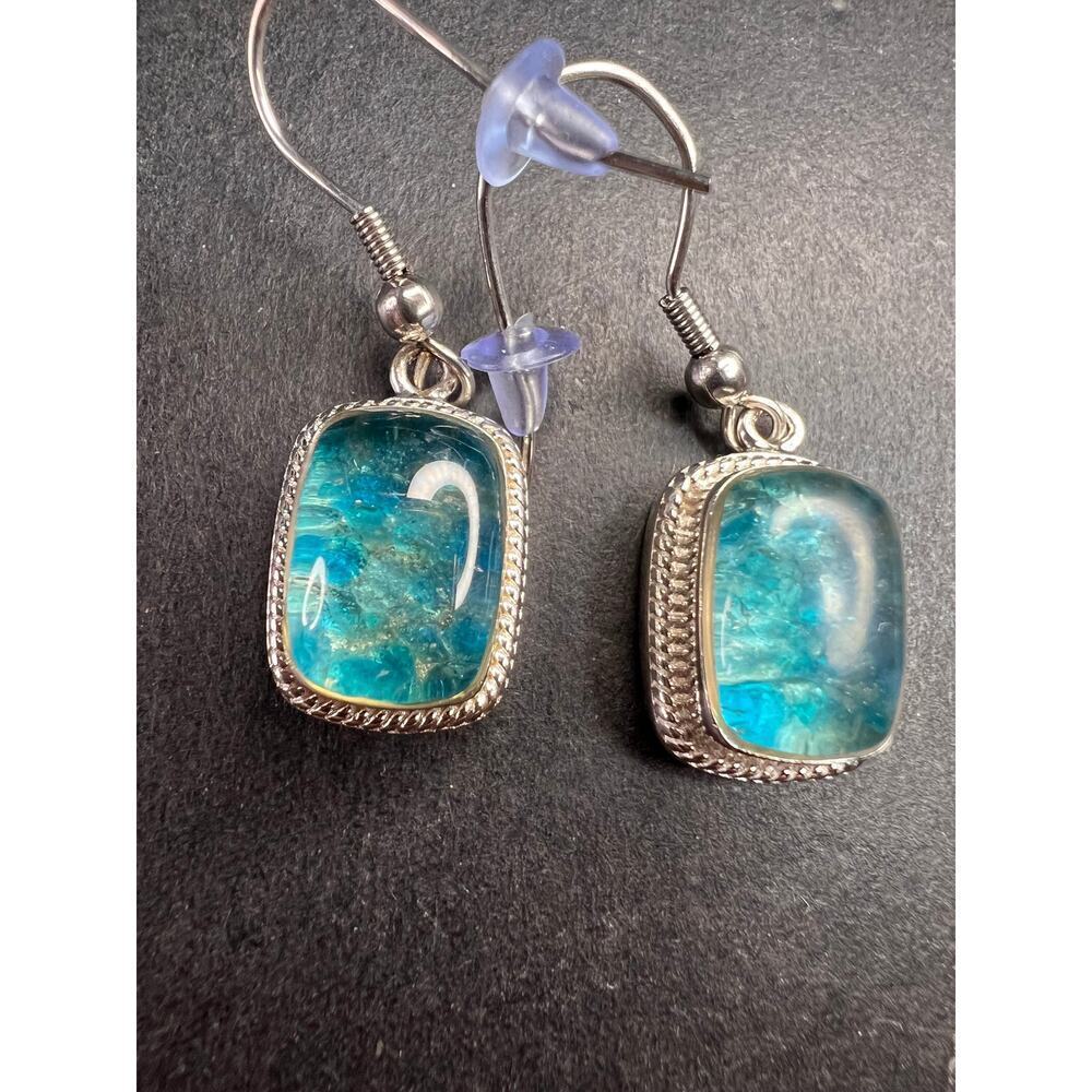 NEW neon apatite in matrix in platinum over copper